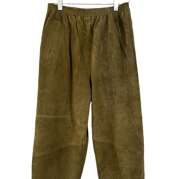 Vintage Erez Sport Green Suede Leather Pants Size Large Elastic Waist - Picture 3 of 9